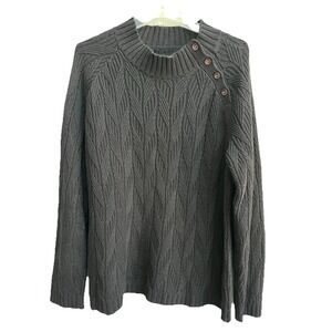 Carbon2Cobalt Black Heavy‎ Cablenet Side Button Sweater Large L 100% Cotton